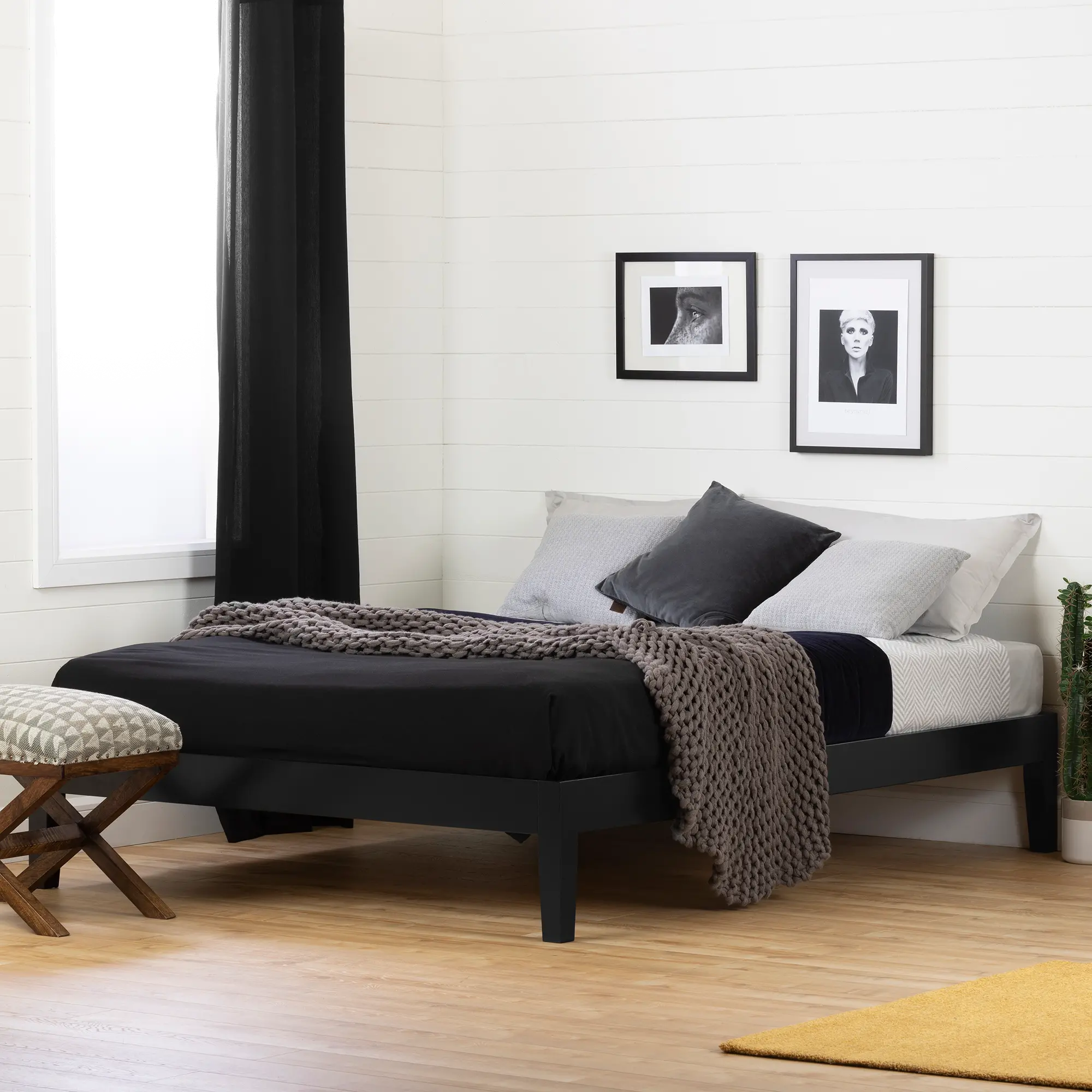 Vito Full Black Platform Bed - South Shore