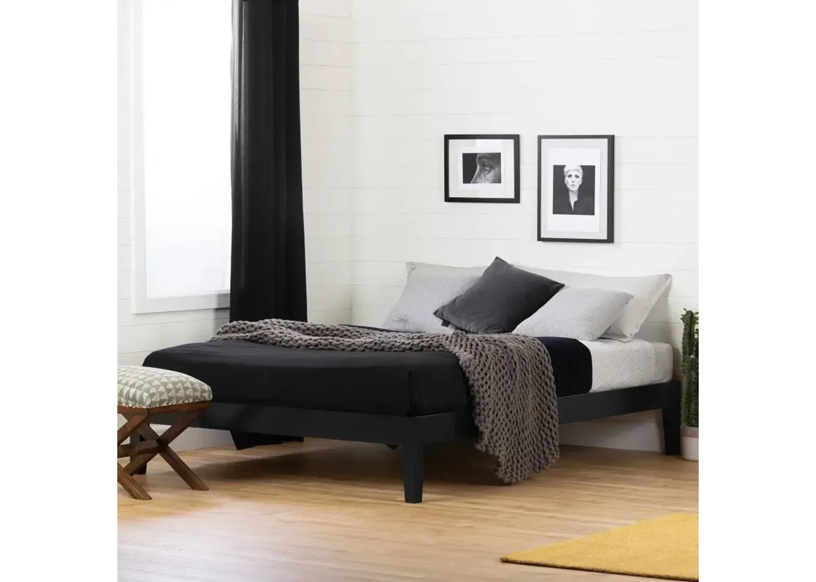 Vito Queen Black Platform Bed - South Shore