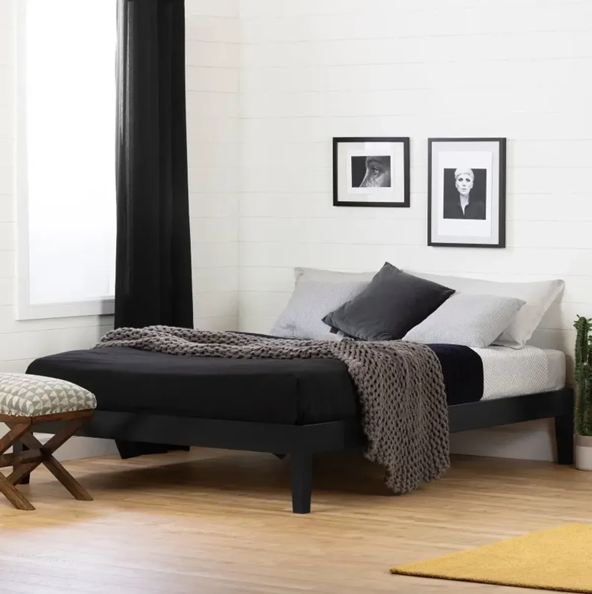 Vito Queen Black Platform Bed - South Shore