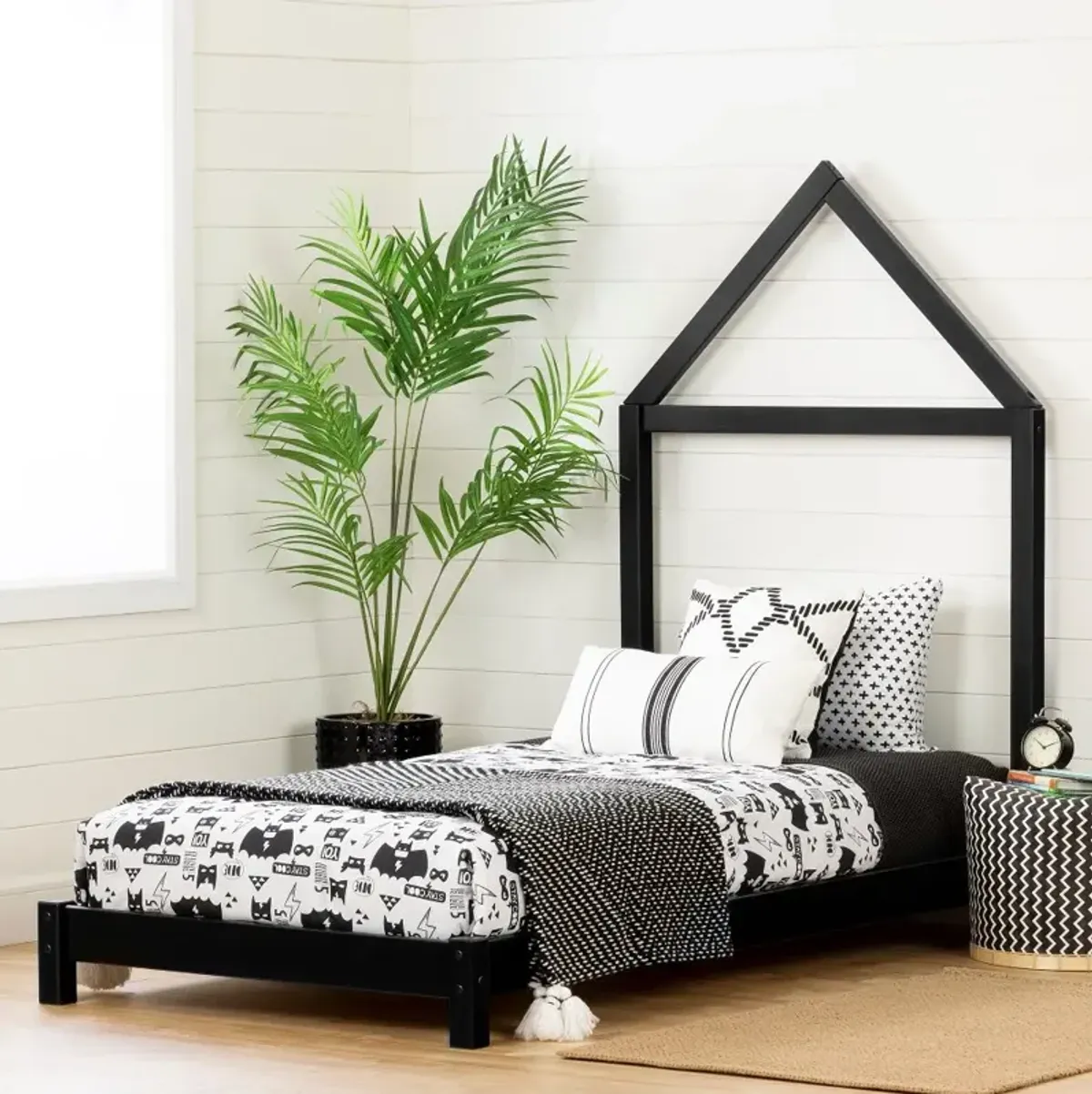 Sweedi Black Twin Bed with House Headboard - South Shore