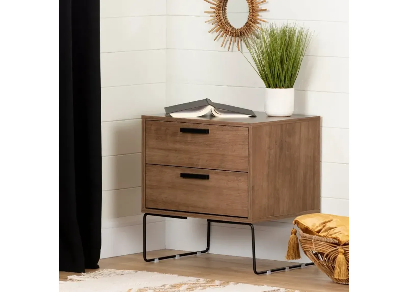 Medium Brown Wood 2 Drawer Nightstand - South Shore