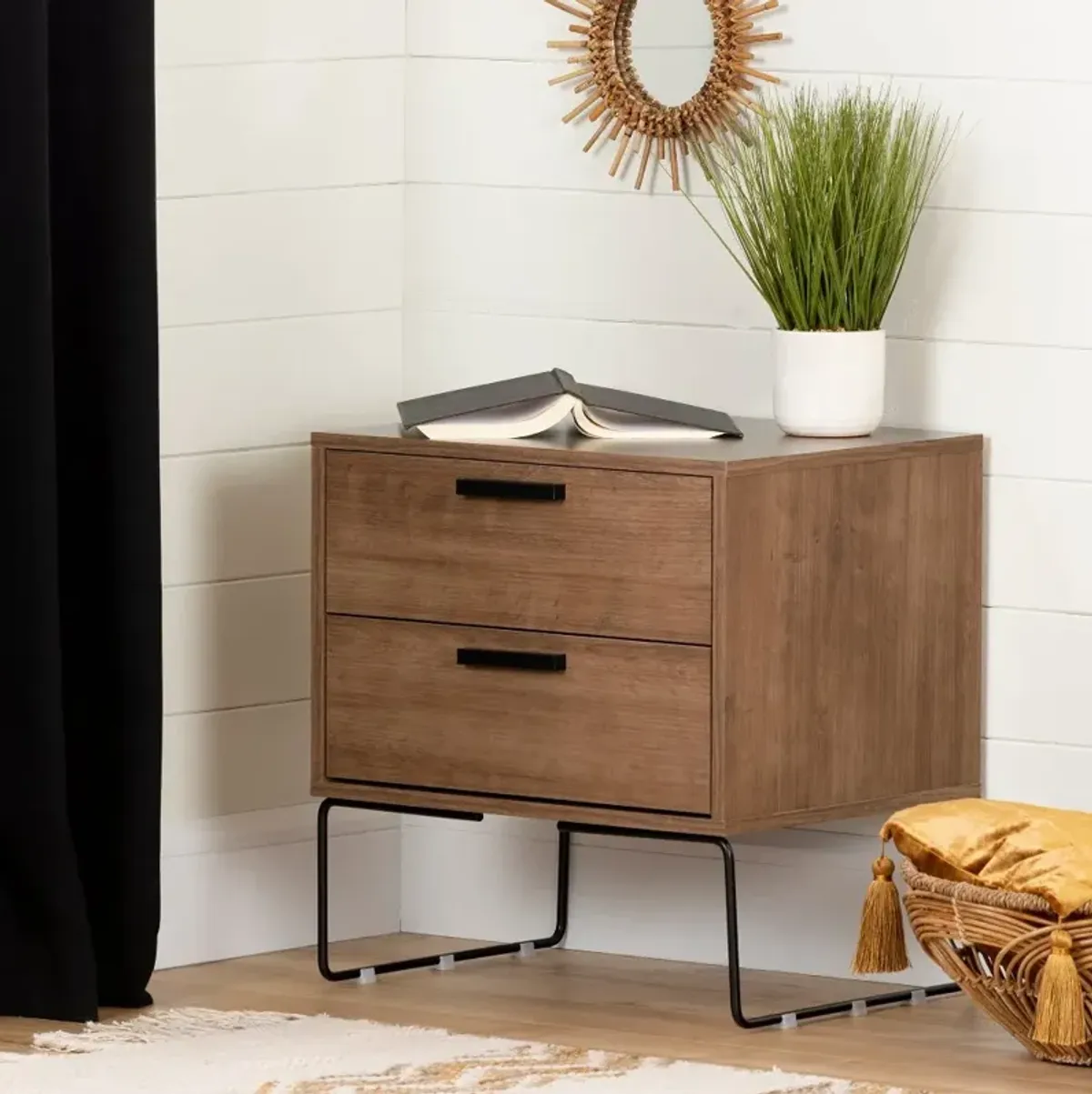 Medium Brown Wood 2 Drawer Nightstand - South Shore