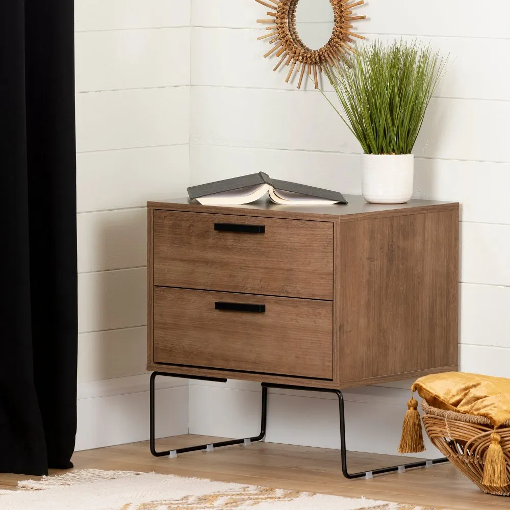 Medium Brown Wood 2 Drawer Nightstand - South Shore