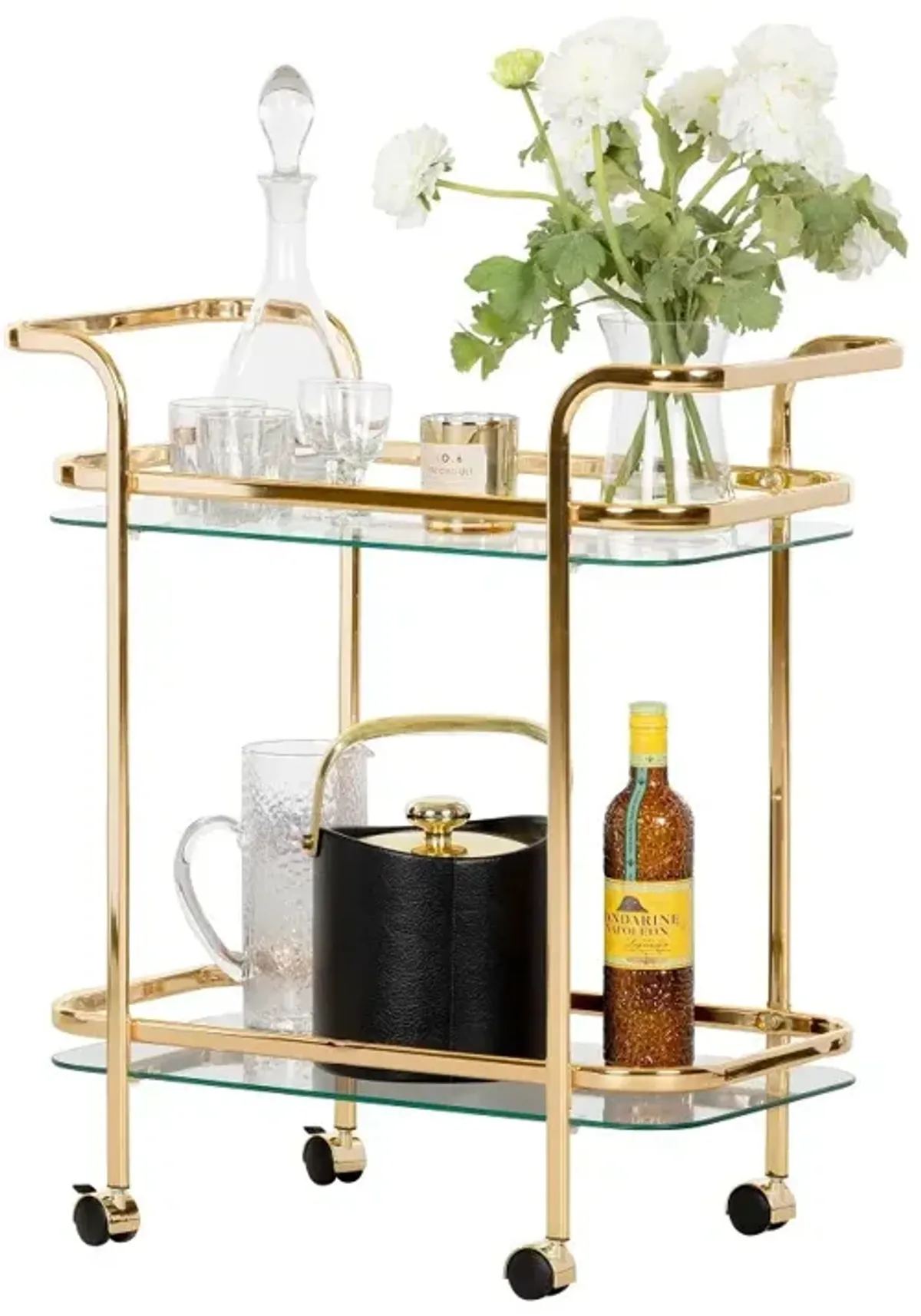 Maliza Gold Glass Bar Cart - South Shore