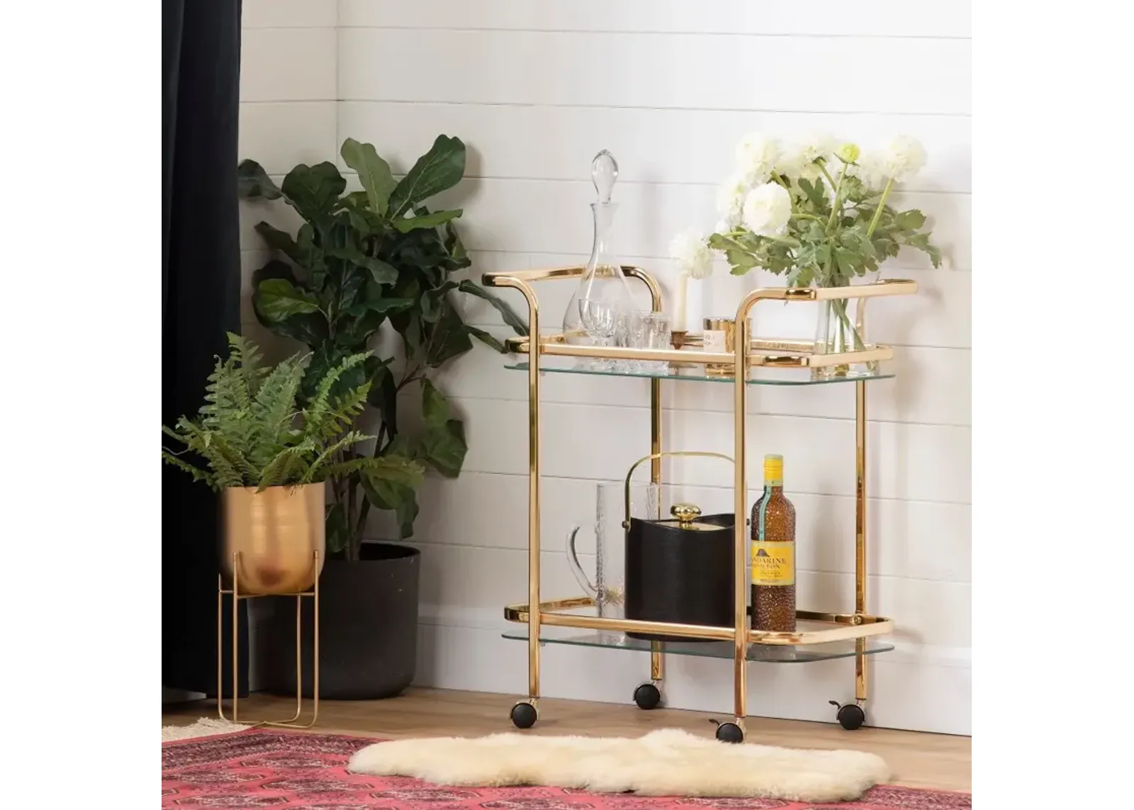 Maliza Gold Glass Bar Cart - South Shore