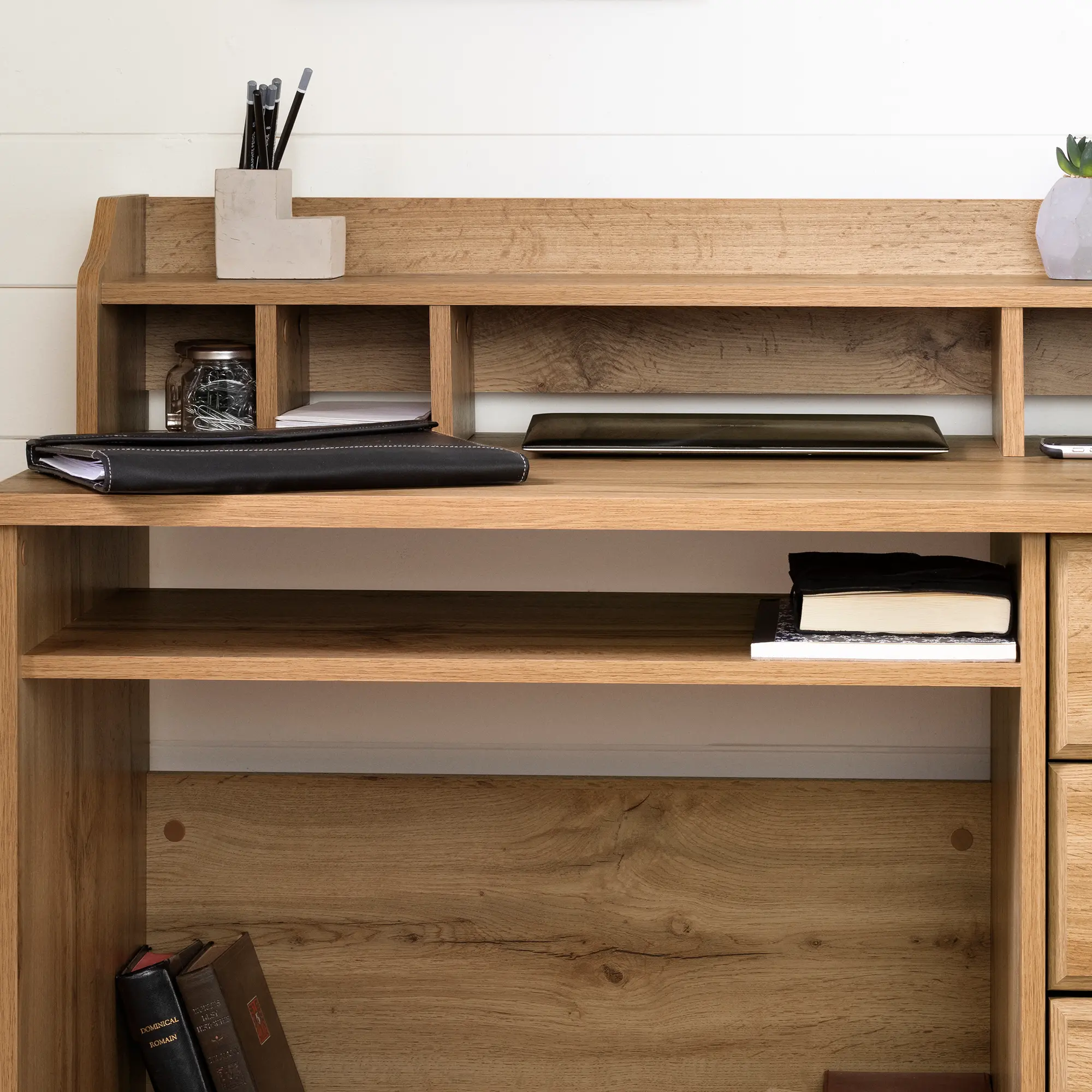 Versa Light Brown Oak Desk with Hutch - South Shore