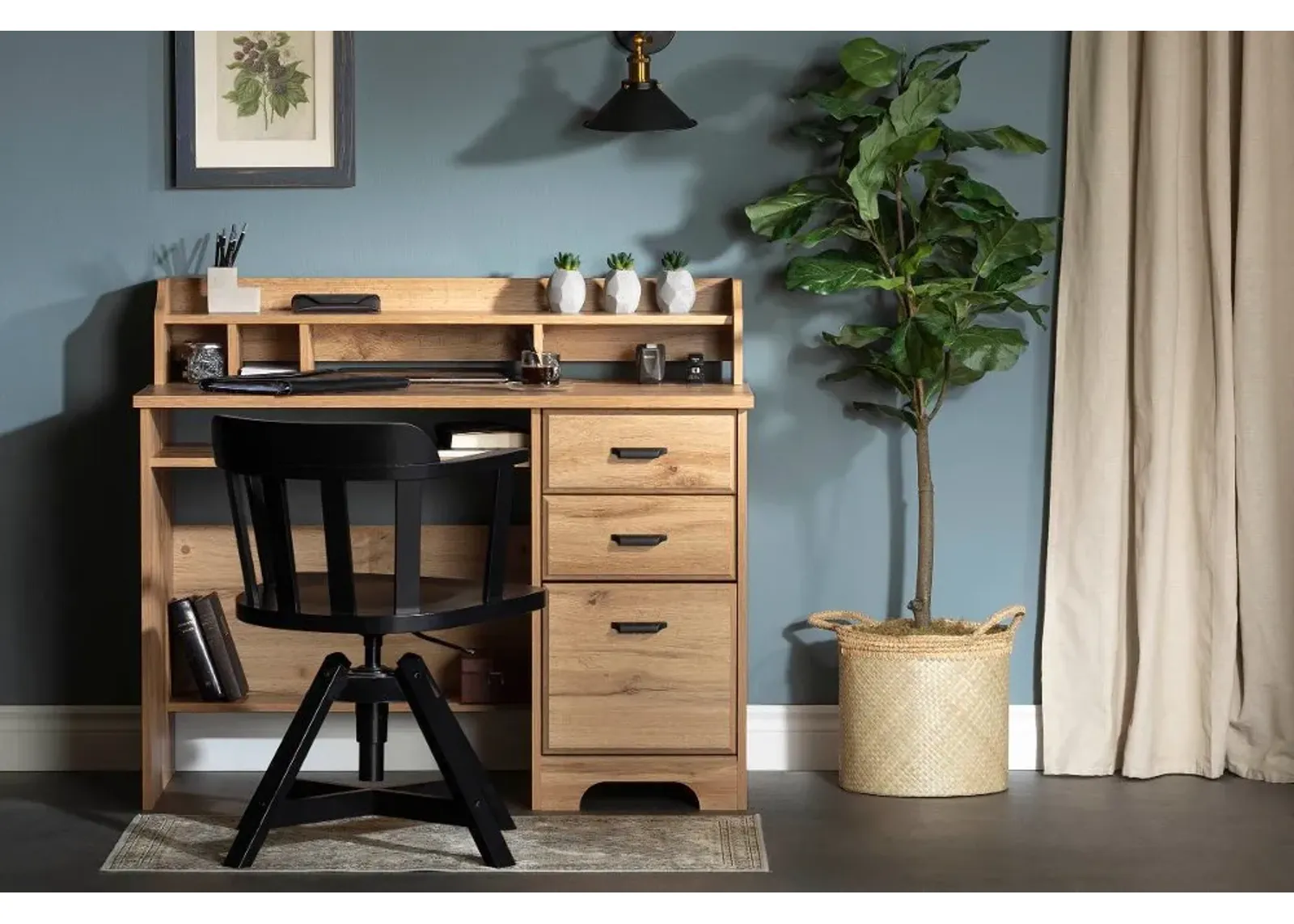 Versa Light Brown Oak Desk with Hutch - South Shore