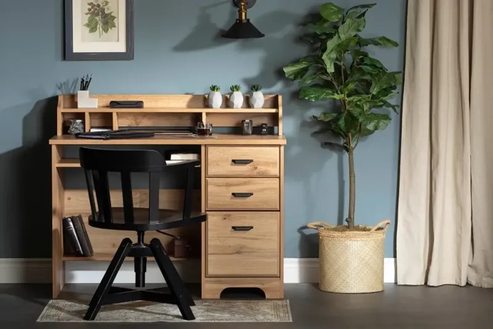 Versa Light Brown Oak Desk with Hutch - South Shore