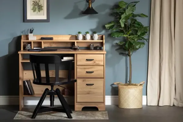 Versa Light Brown Oak Desk with Hutch - South Shore
