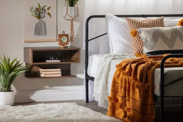 Walnut Floating Nightstand- Sazena