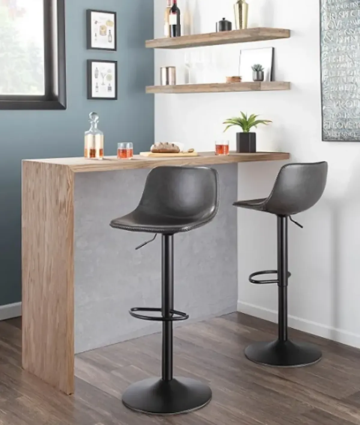 Industrial Gray Metal Adjustable Height Swivel Bar Stool (Set of...