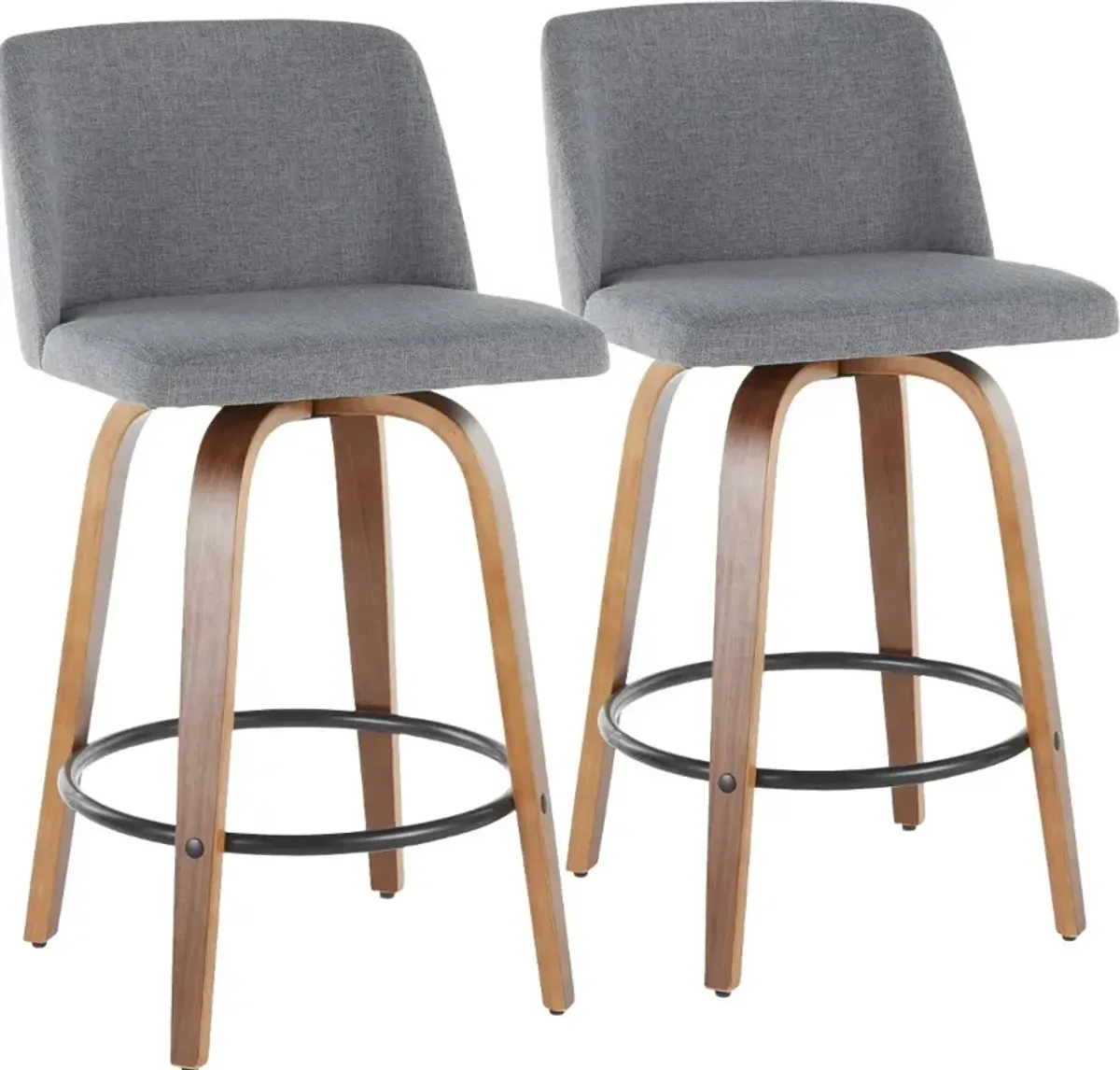 Mid Century Modern Brown and Gray Counter Height Stool (Set of 2) - Tintori