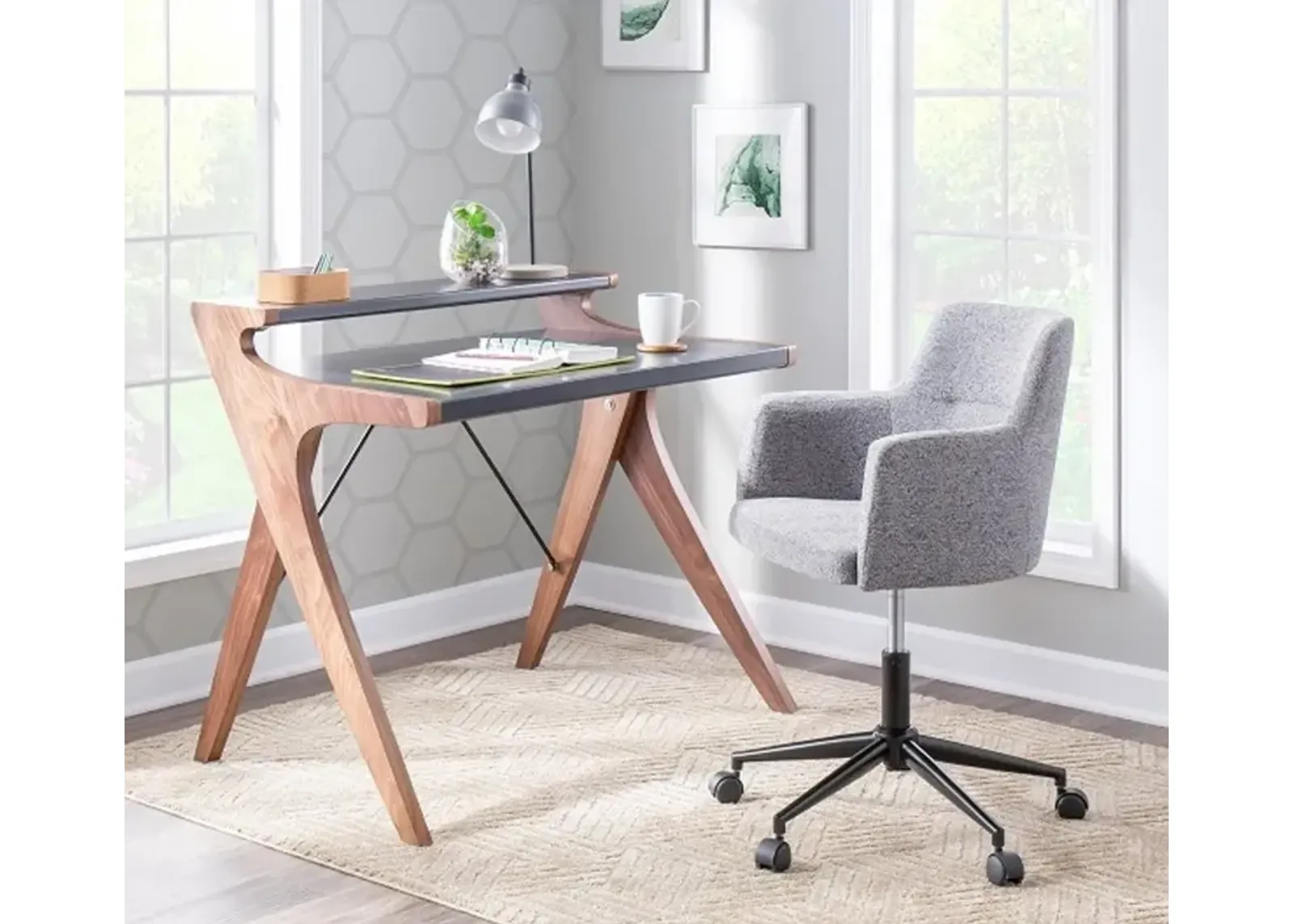 Gray and Walnut Wood Home Office Desk - Archer