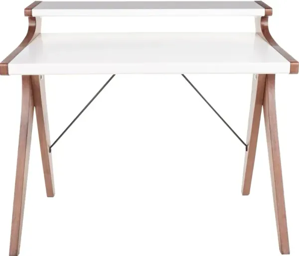 White and Walnut Wood Home Office Desk - Archer