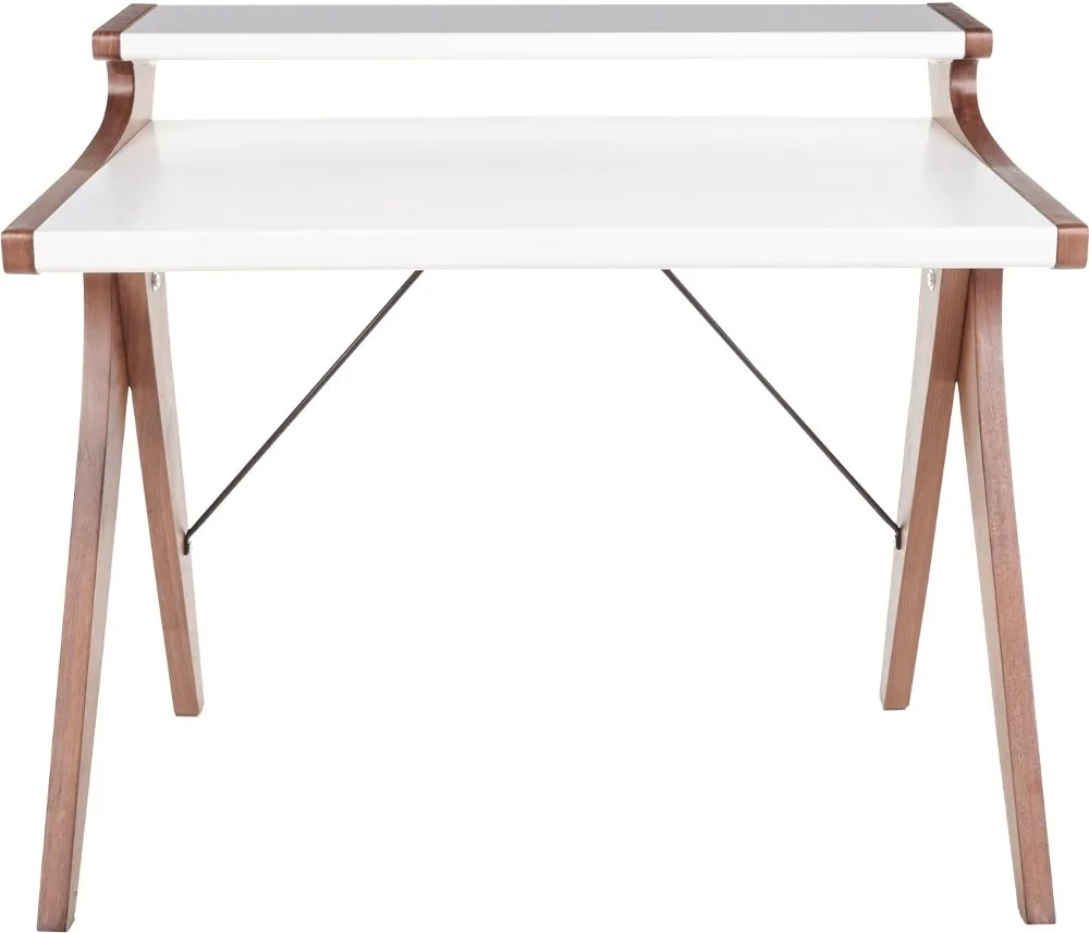 White and Walnut Wood Home Office Desk - Archer