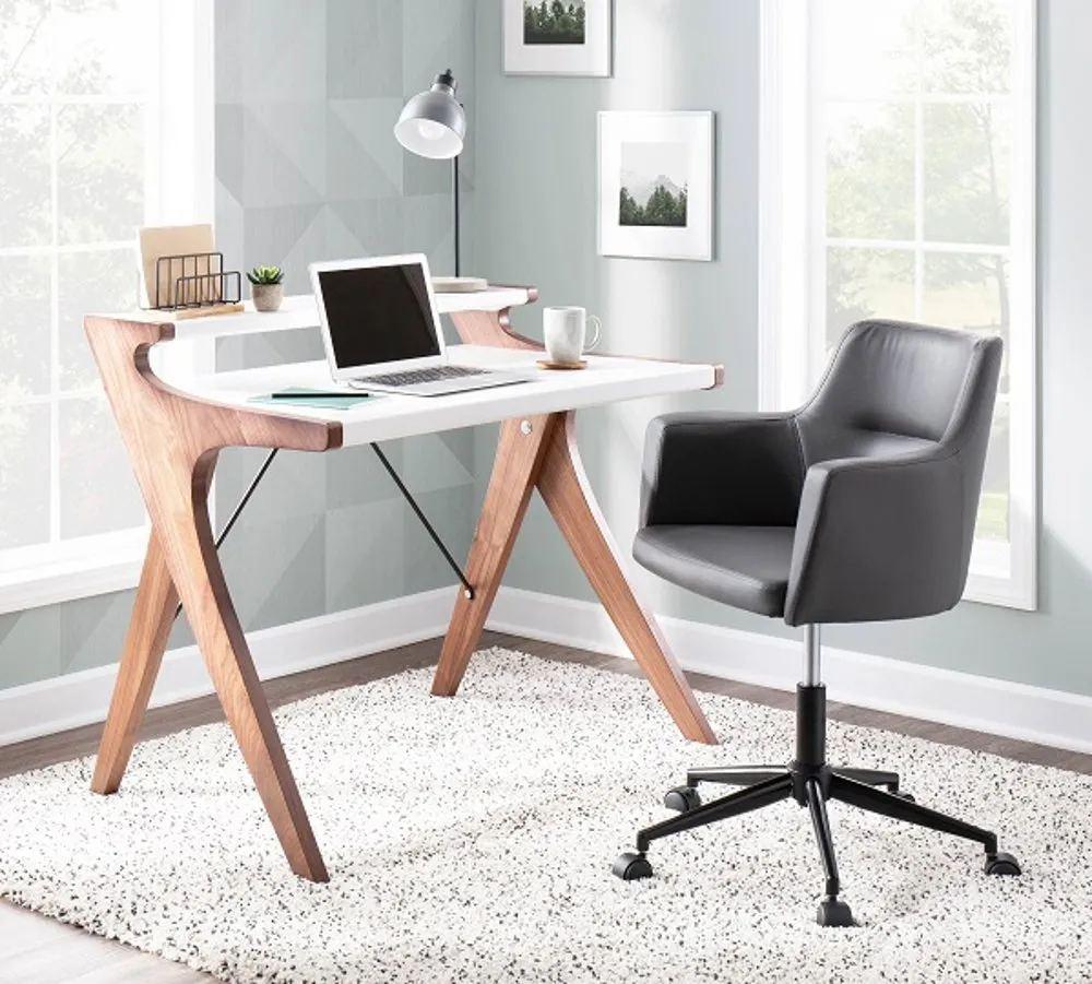 White and Walnut Wood Home Office Desk - Archer