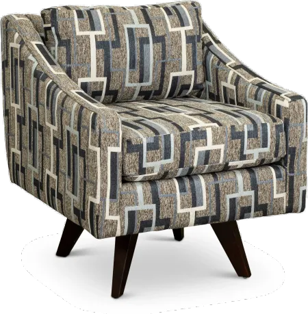 Henley Gray, Blue and Ivory Swivel Accent Chair