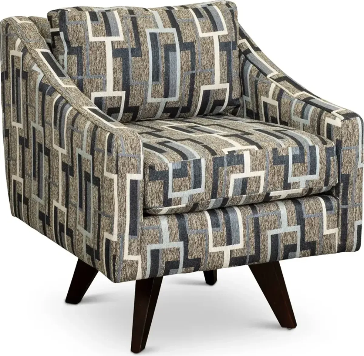 Henley Gray, Blue and Ivory Swivel Accent Chair