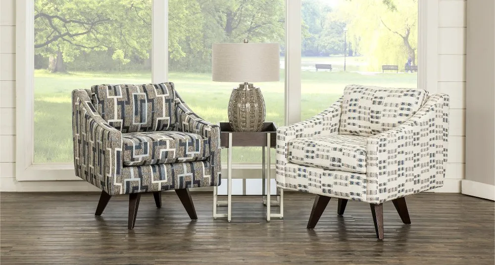 Henley Cream, Blue and Gray Swivel Accent Chair