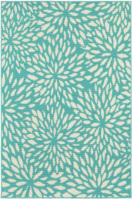 Meridian 8 x 11 Large Abstract Floral Blue Indoor-Outdoor Rug