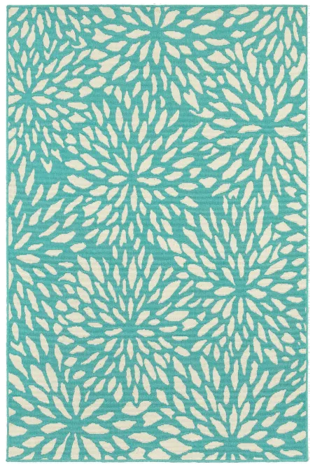 Meridian 8 x 11 Large Abstract Floral Blue Indoor-Outdoor Rug