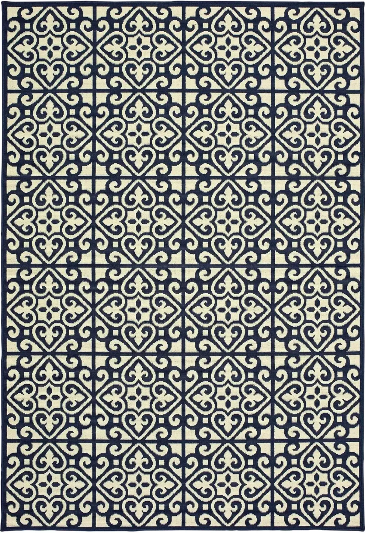 Marina 5 x 8 Medium Navy and Ivory Indoor-Outdoor Rug