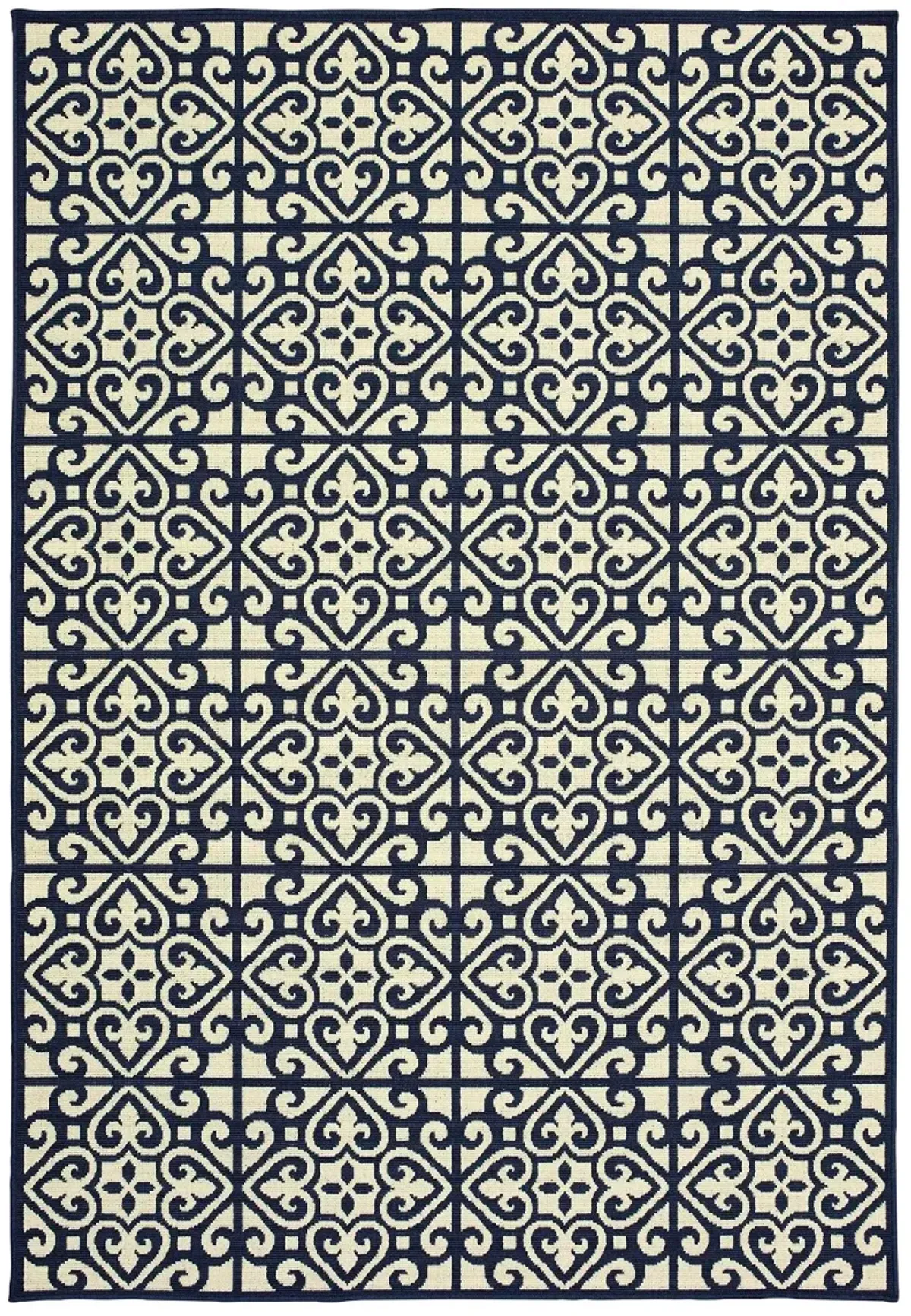 Marina 5 x 8 Medium Navy and Ivory Indoor-Outdoor Rug