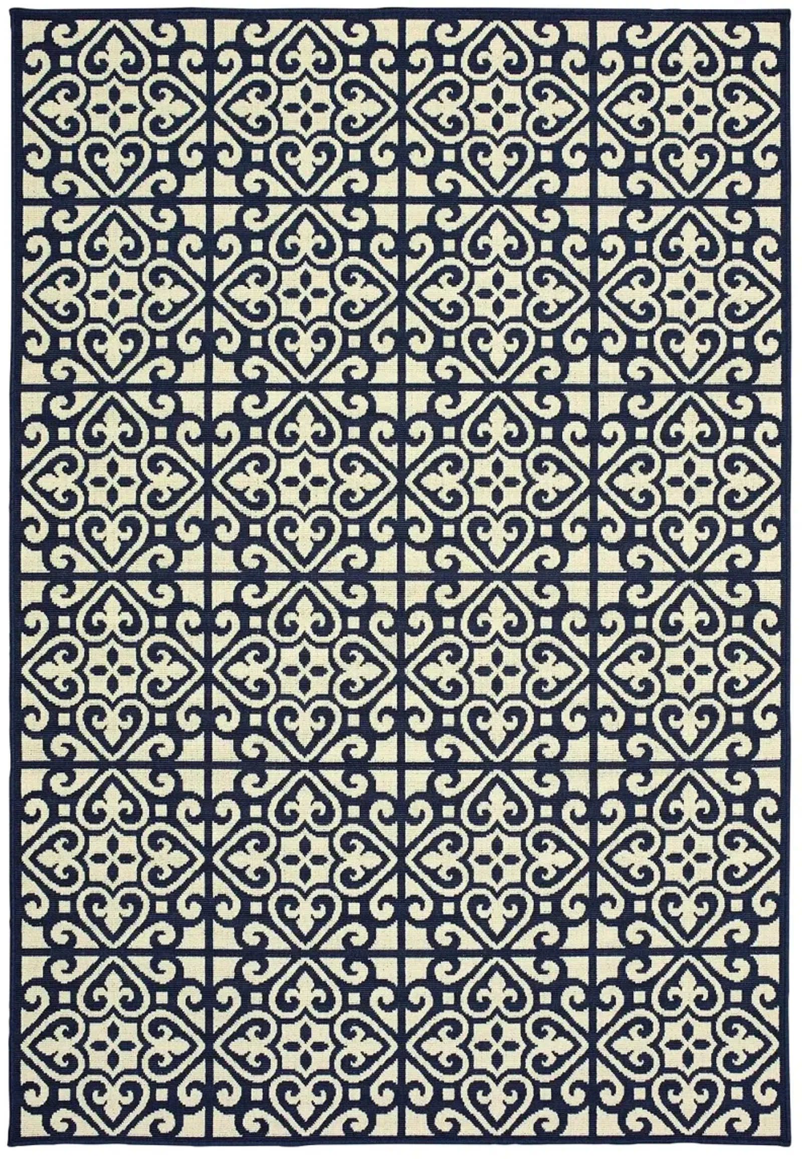 Marina 5 x 8 Medium Navy and Ivory Indoor-Outdoor Rug