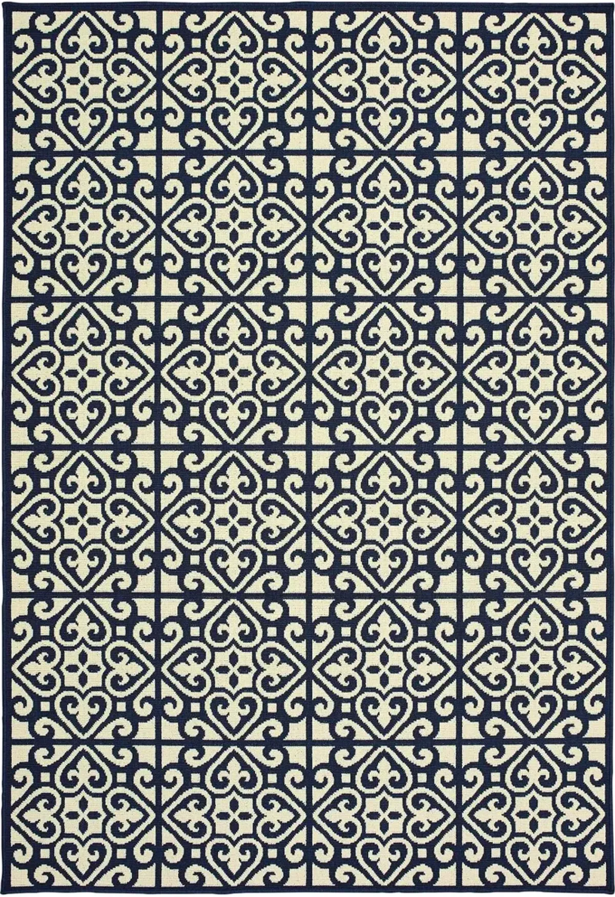 Marina 8 x 11 Large Navy and Ivory Indoor-Outdoor Rug