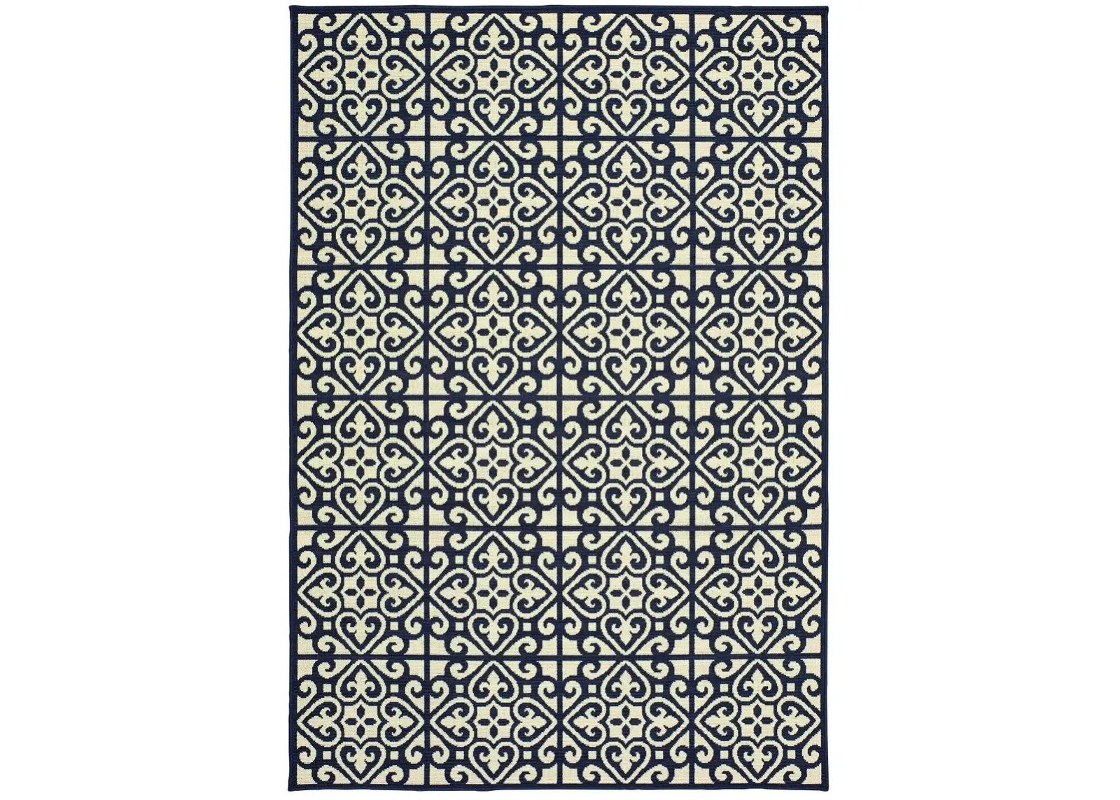 Marina 8 x 11 Large Navy and Ivory Indoor-Outdoor Rug