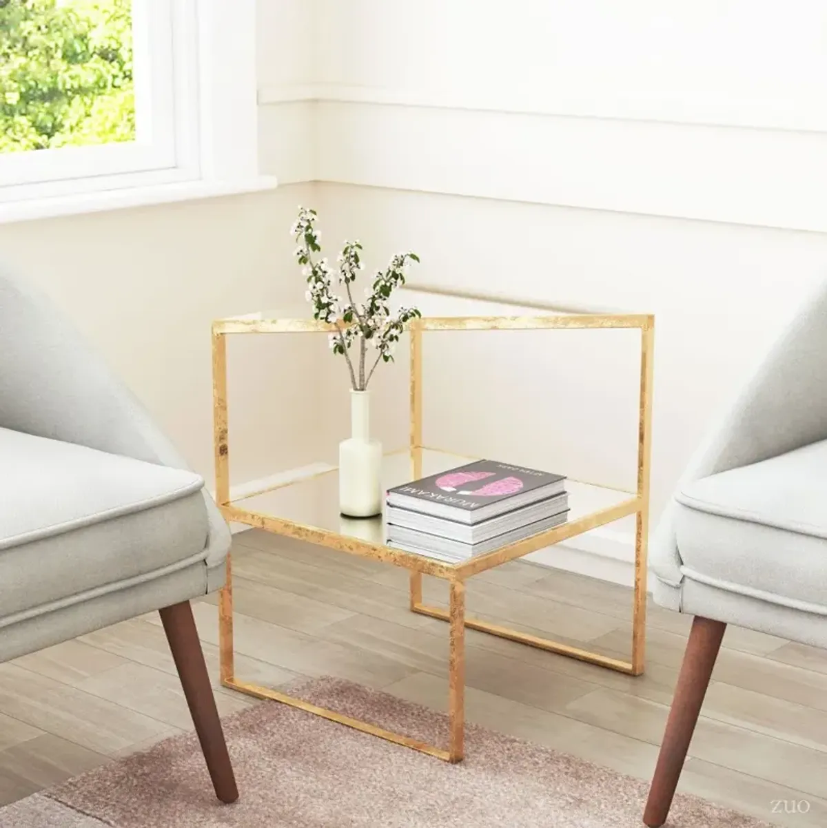 Gold and Mirror End Table - Planes