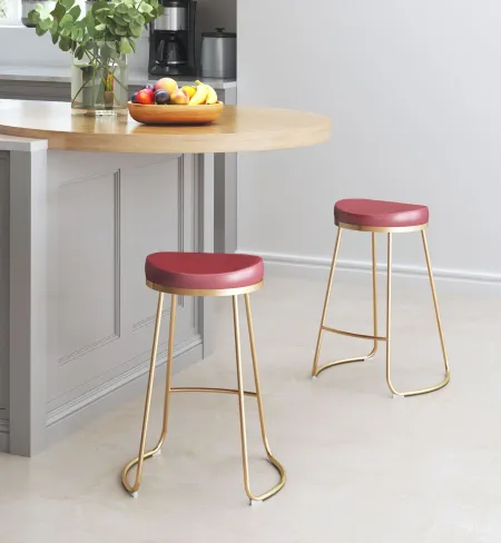 Burgundy and Gold Counter Height Stool (Set of 2) - Bree