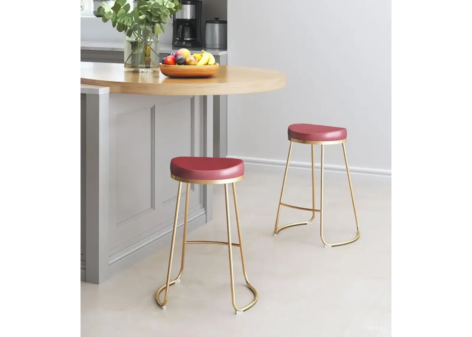 Burgundy and Gold Counter Height Stool (Set of 2) - Bree