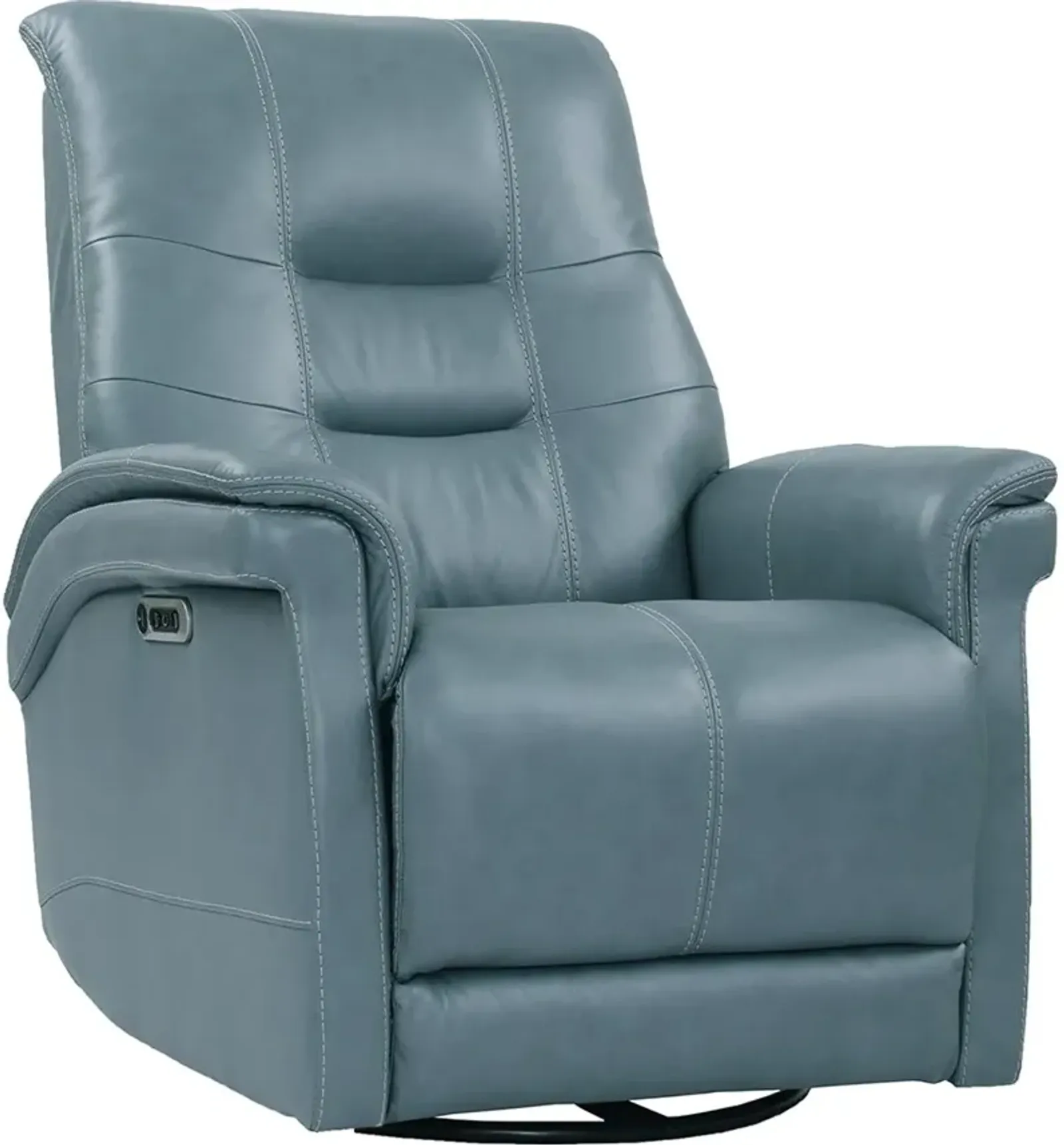 Andrew Azure Blue Leather Power Swivel Glider Recliner