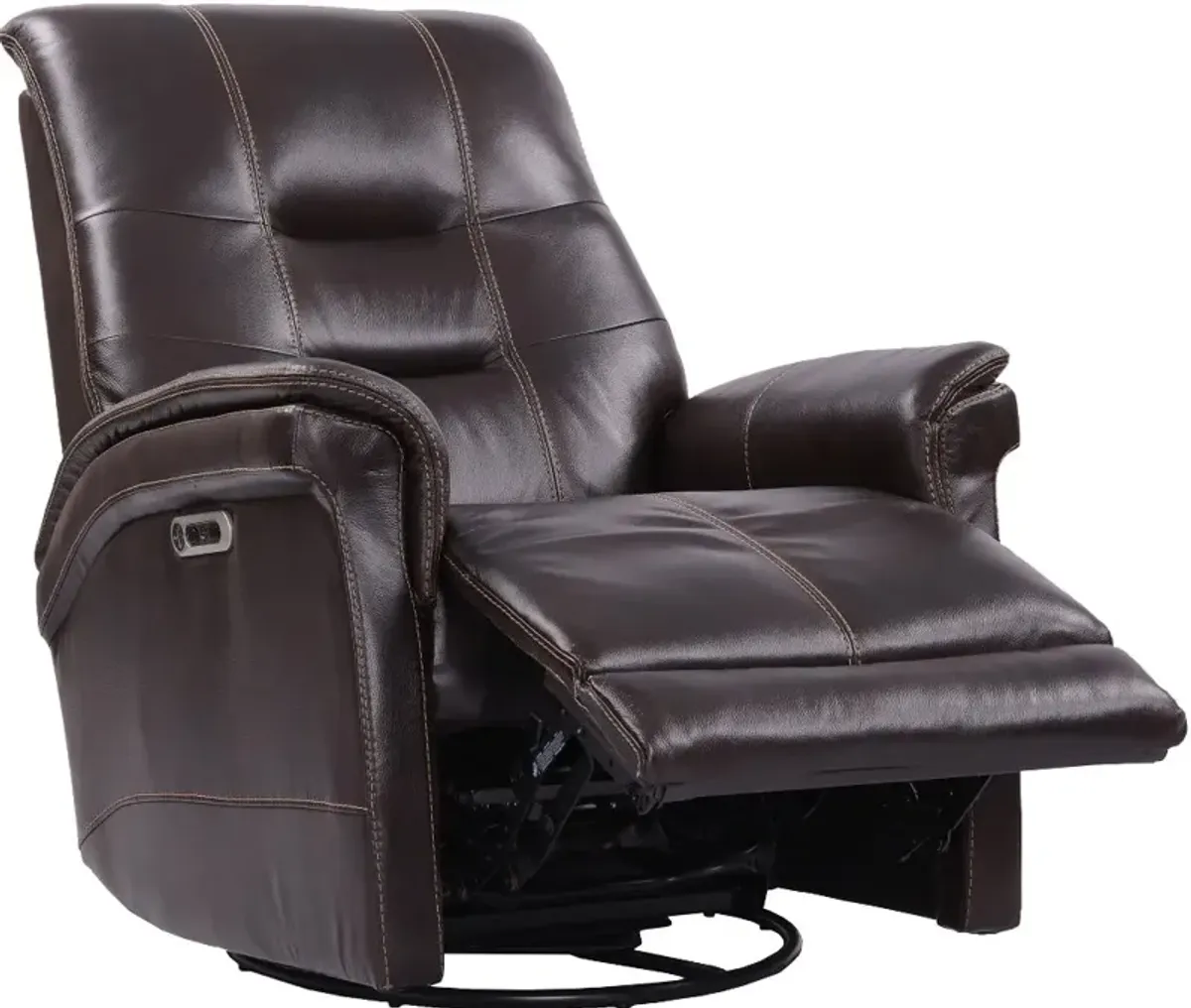 Andrew Coffee Brown Leather Power Swivel Glider Recliner