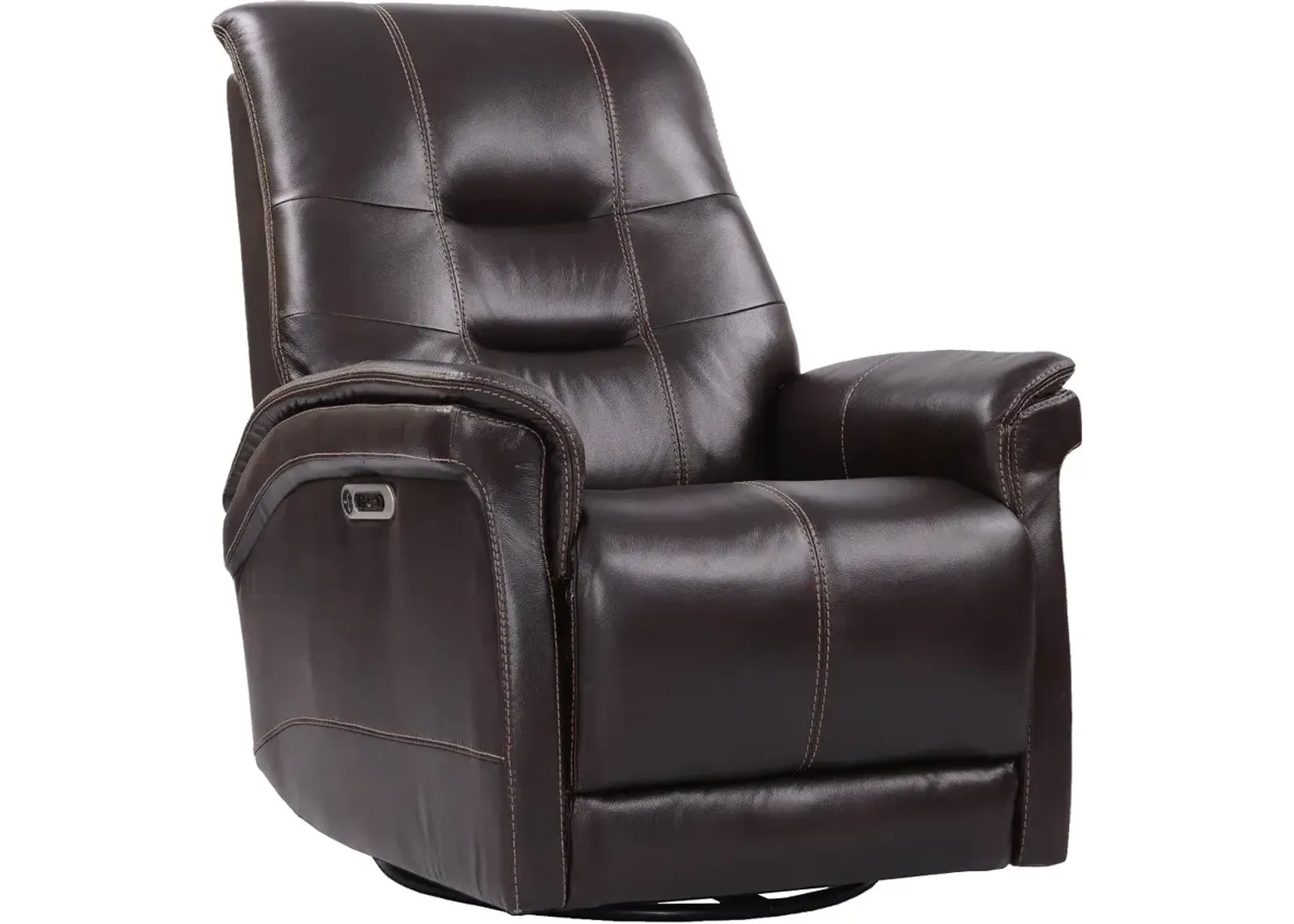 Andrew Coffee Brown Leather Power Swivel Glider Recliner