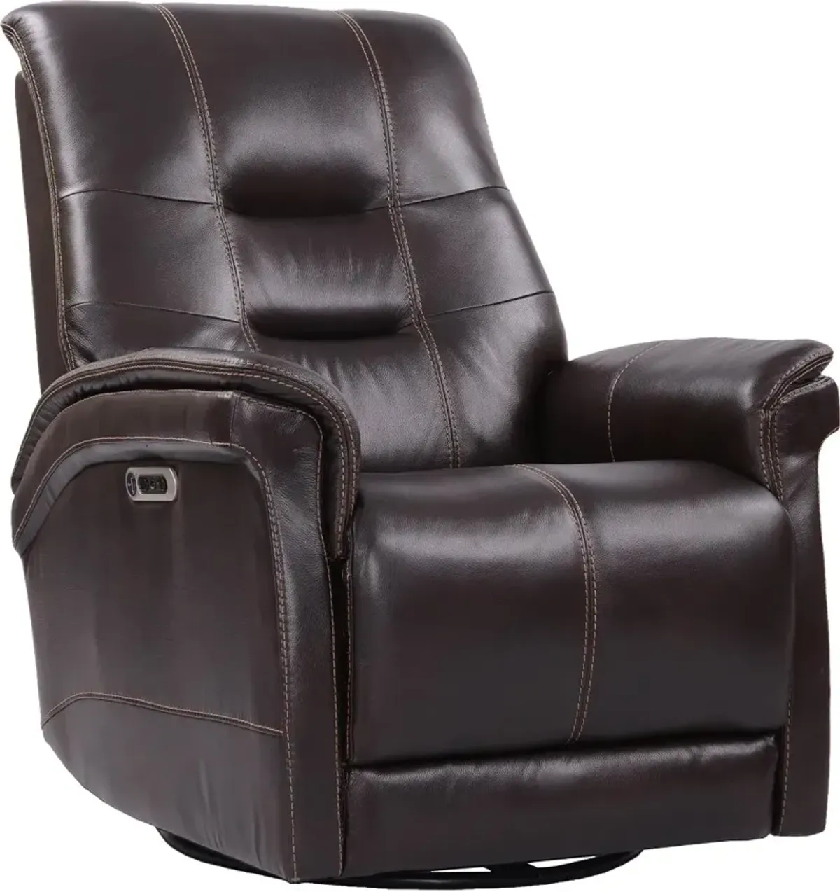 Andrew Coffee Brown Leather Power Swivel Glider Recliner