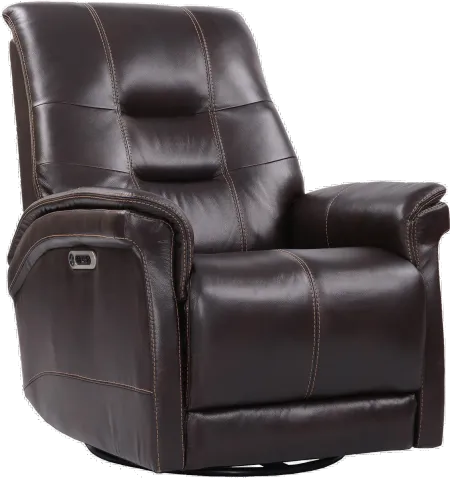 Andrew Coffee Brown Leather Power Swivel Glider Recliner