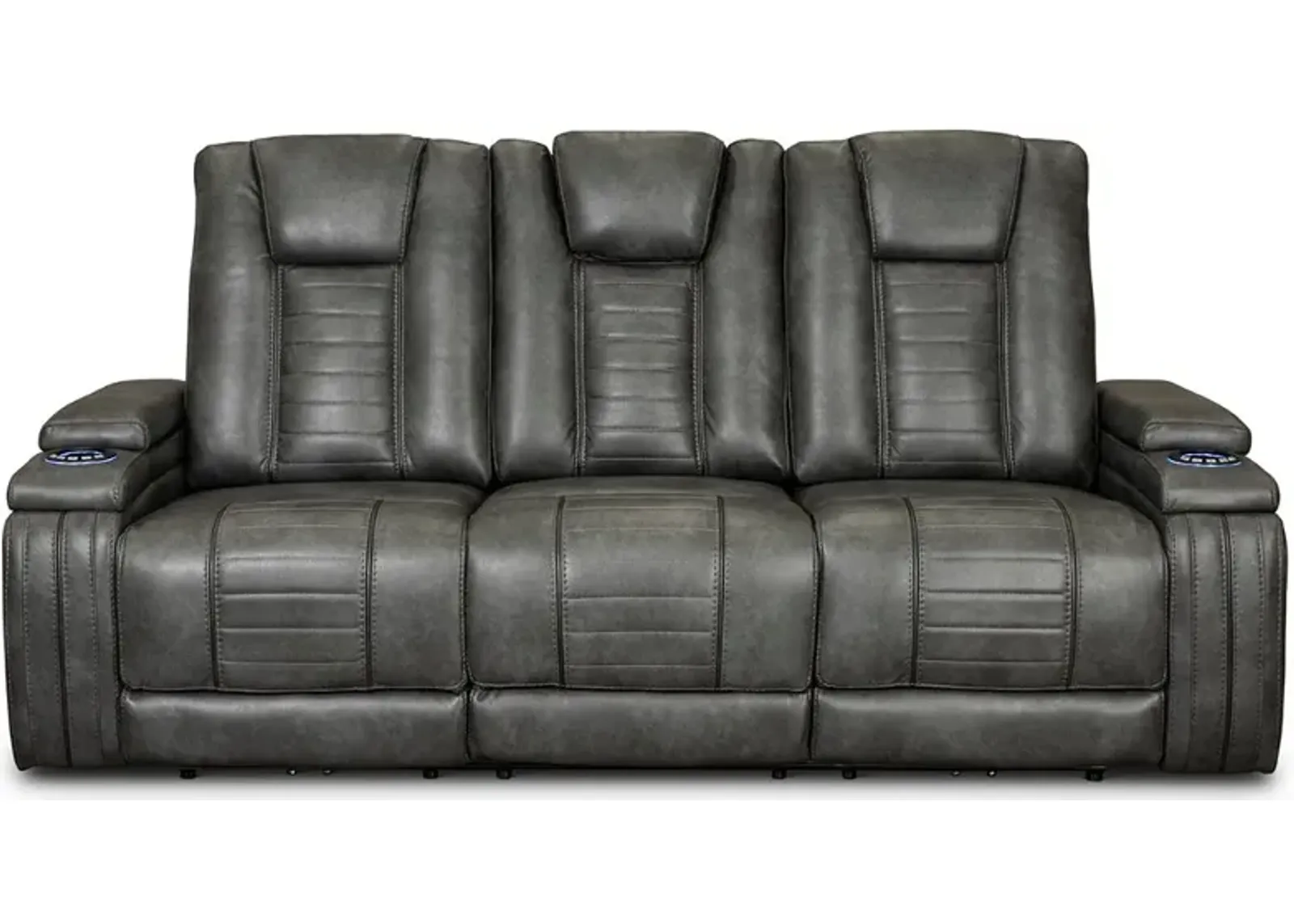 Megan Tinsmith Gray Power Reclining Sofa with Drop Down Console