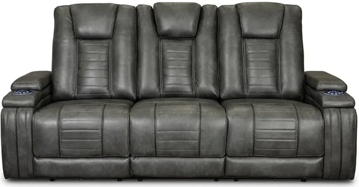 Megan Tinsmith Gray Power Reclining Sofa with Drop Down Console