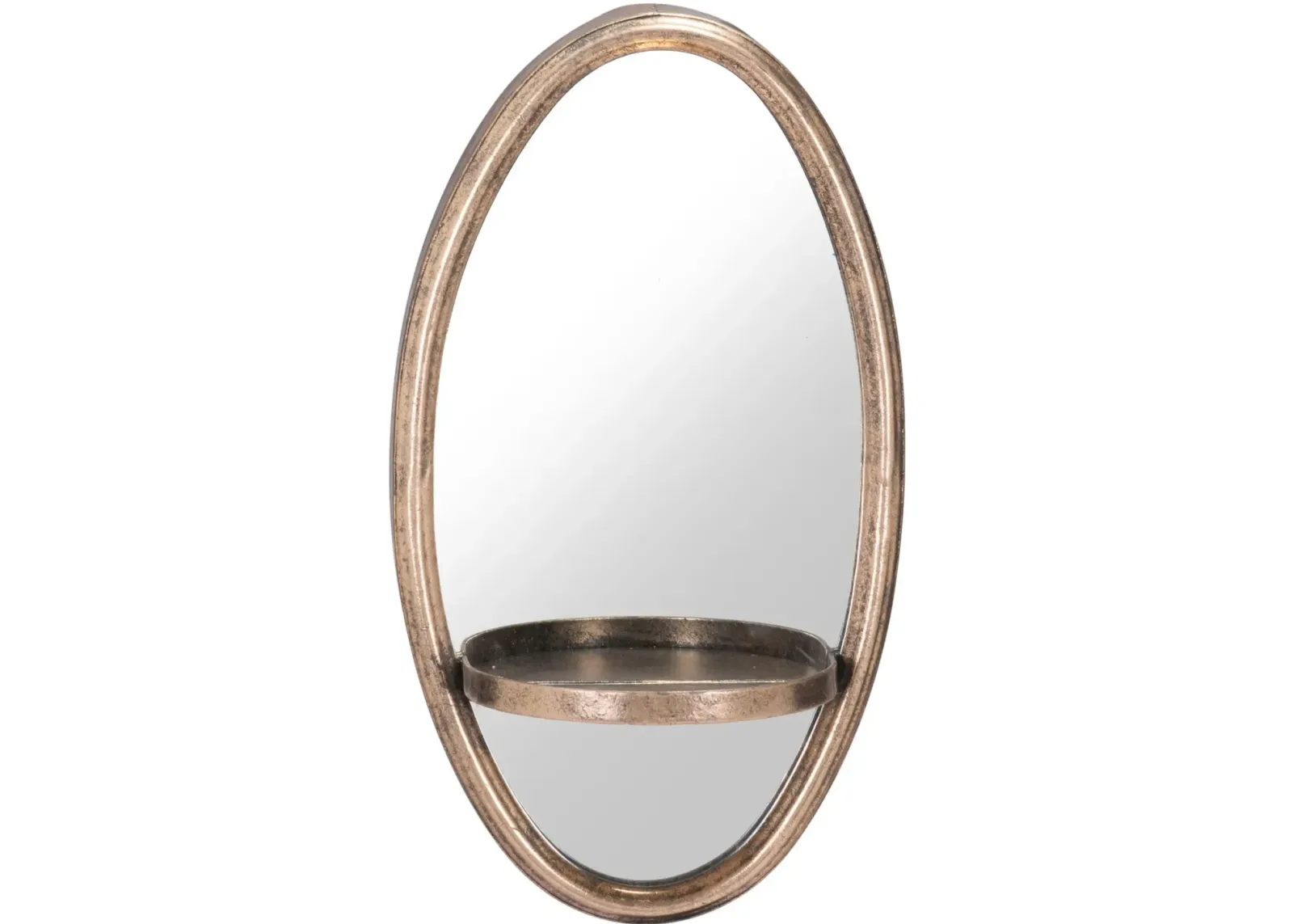 Petite Gold Oval Shaped Wall Mirror with Shelf - Ogee