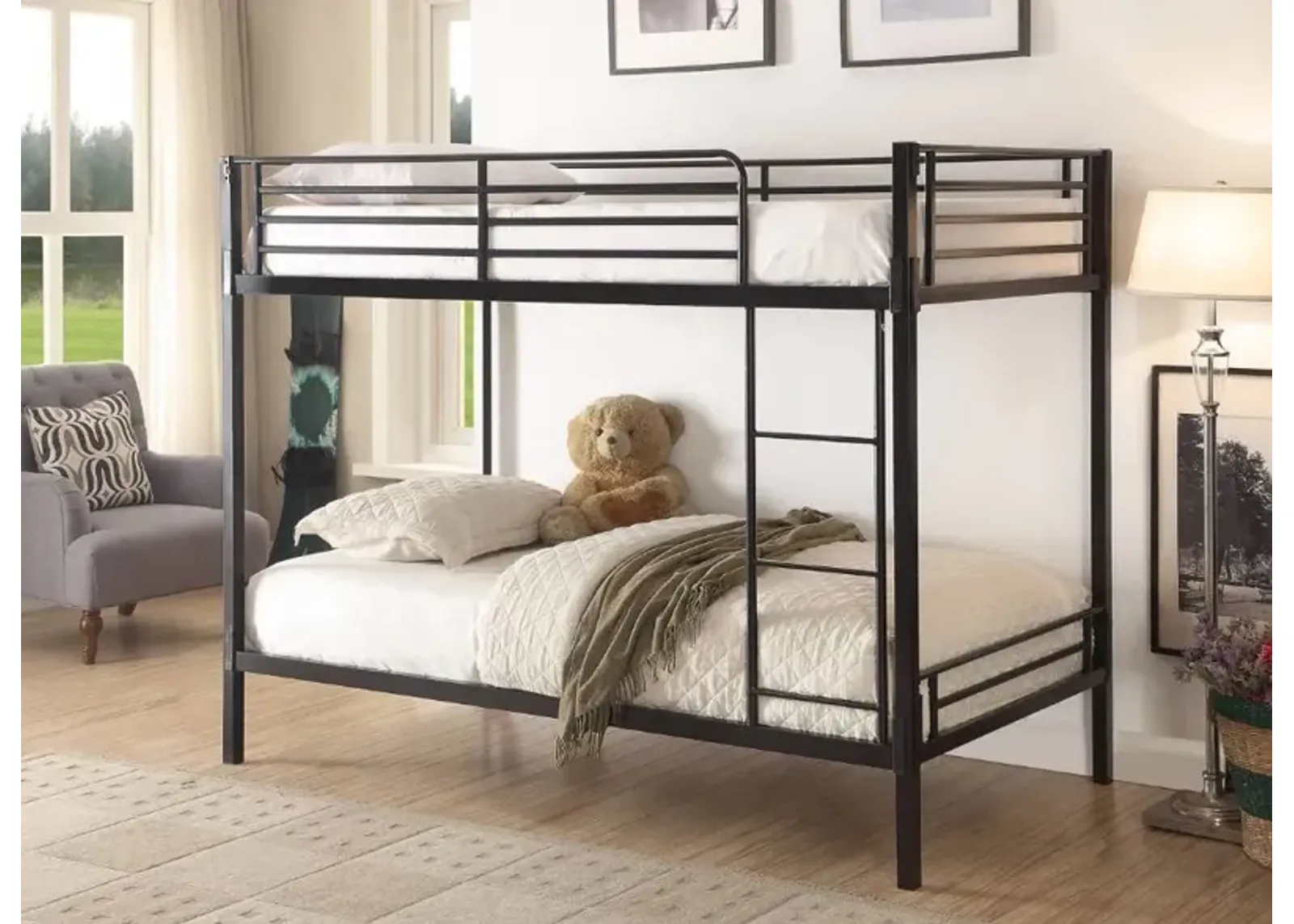 Black Metal Twin-over-Twin Bunk Bed - Boltzero