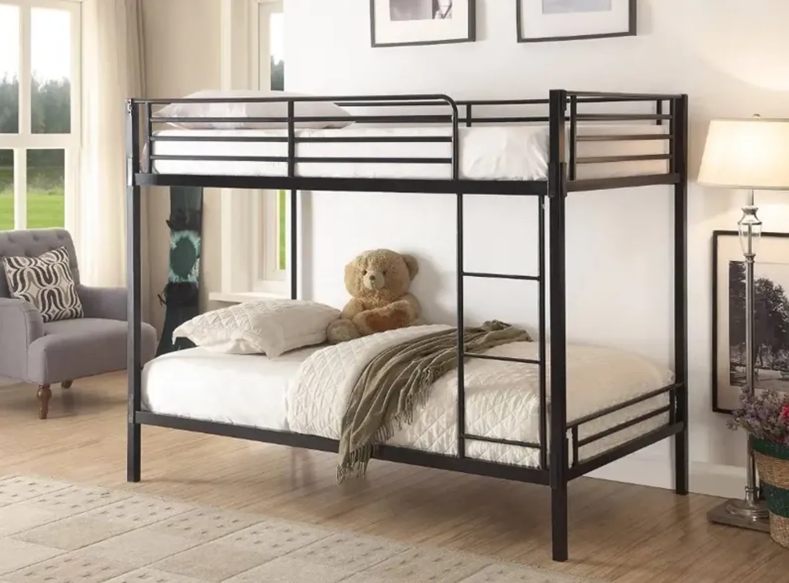 Black Metal Twin-over-Twin Bunk Bed - Boltzero