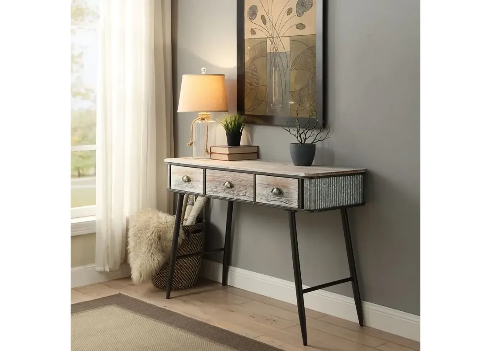 Washed Gray Industrial Sofa Table - Alta