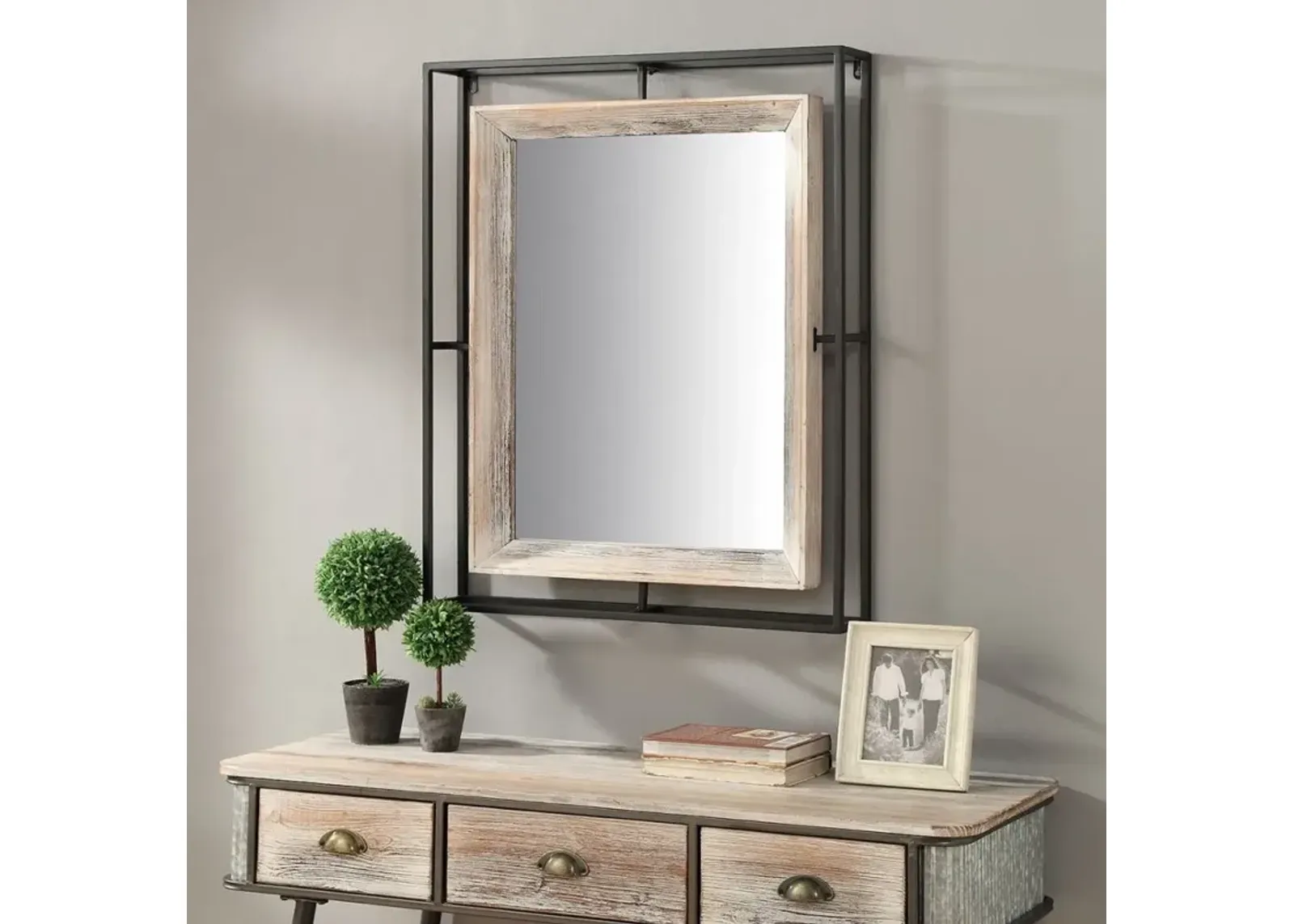 Alta Metal and Washed Gray Wood Industrial Mirror