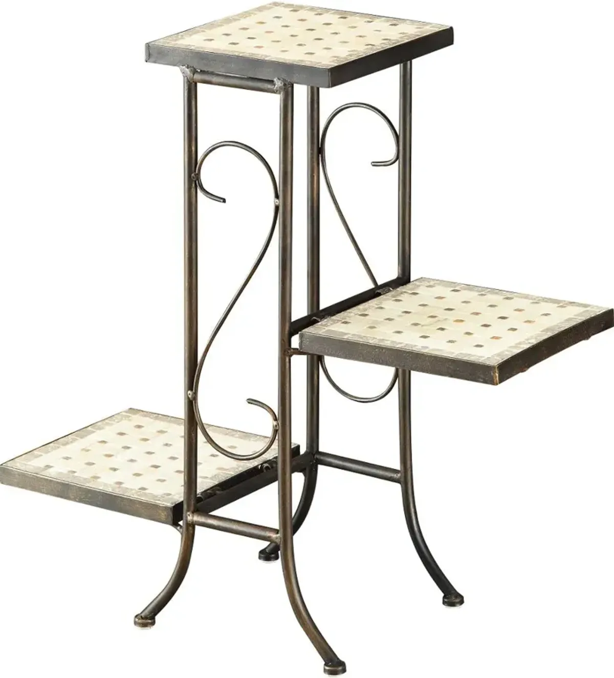 Travertine Metal and Stone 3 Tier Plant Stand