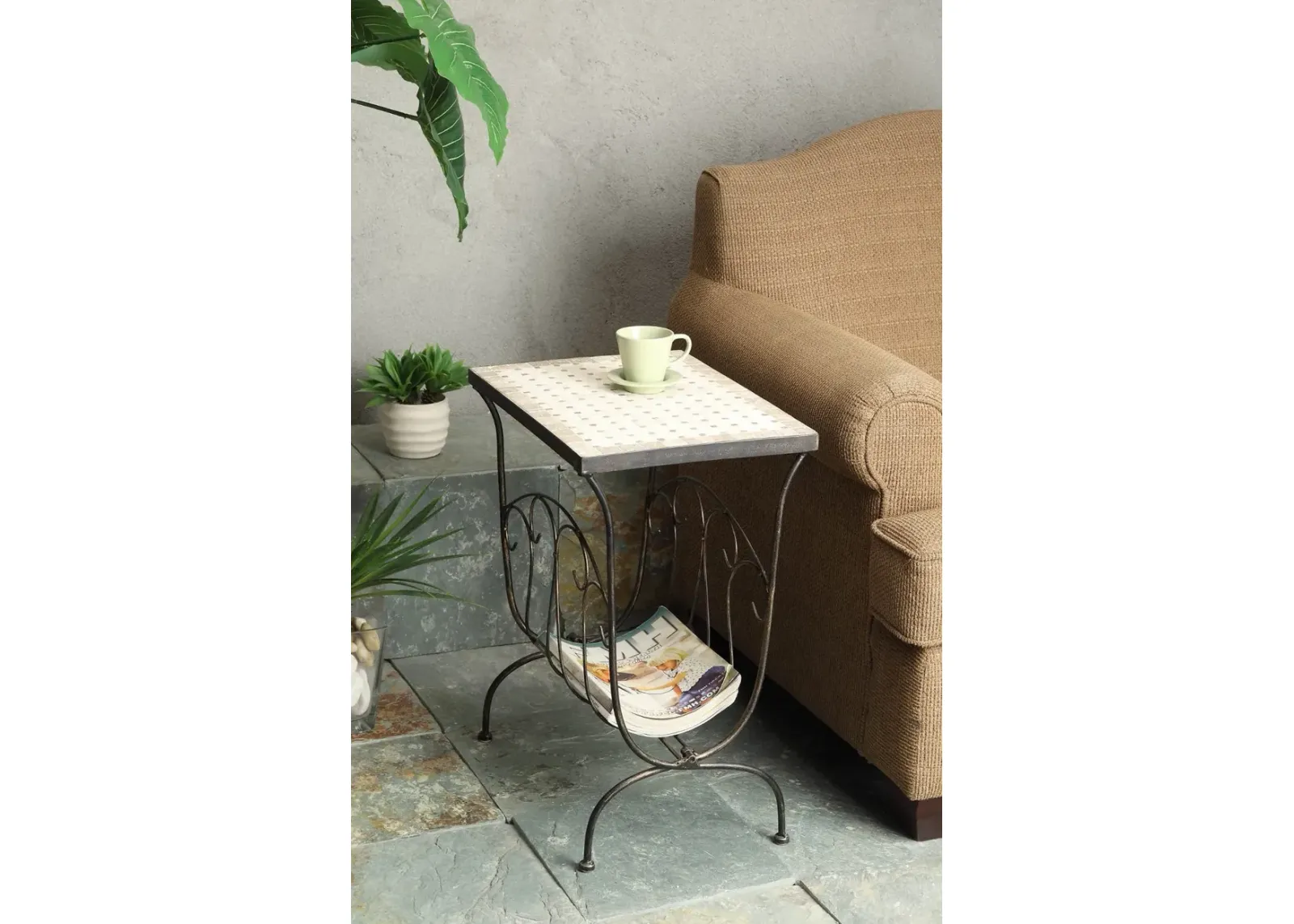 Traditional Magazine End Table - Travertine