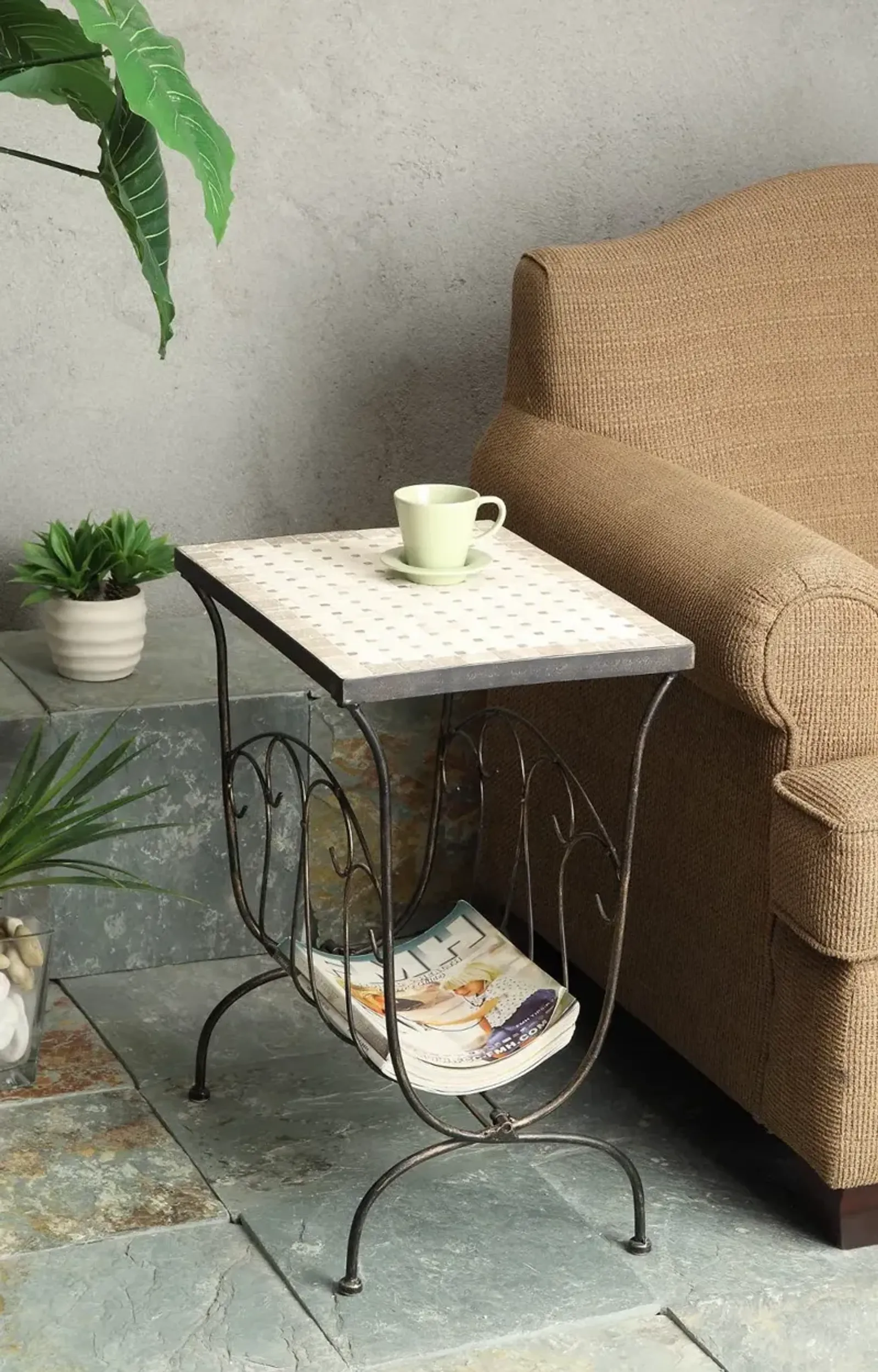 Traditional Magazine End Table - Travertine