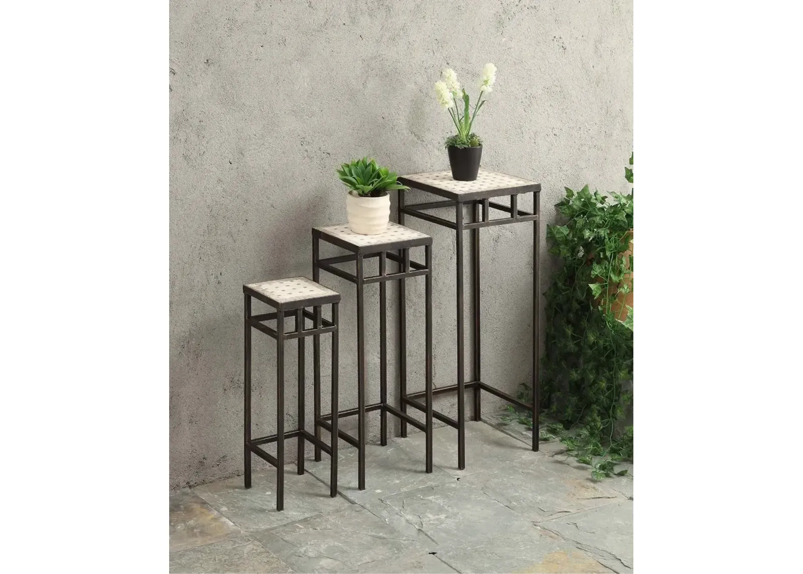 3 Piece Square Plant Stands - Travertine