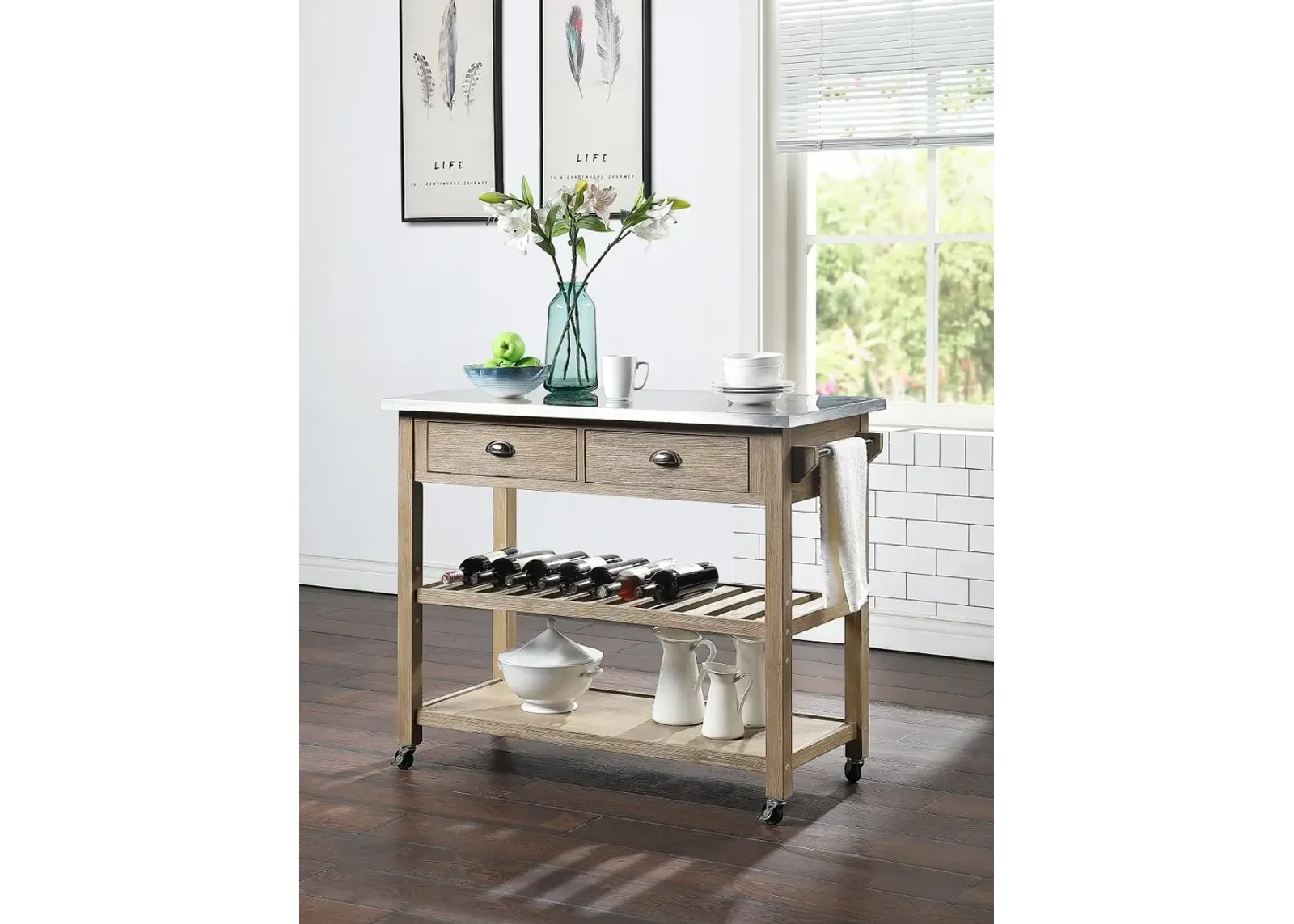 Wood Kitchen Cart with Metal Top - Alex